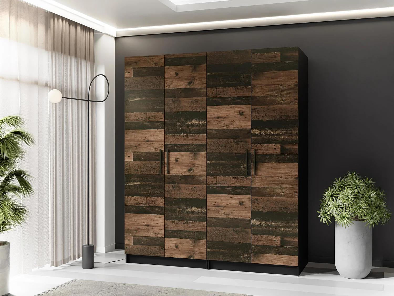 Tweedelige kledingkast GOLD 2D 78 zwart + oldstyle