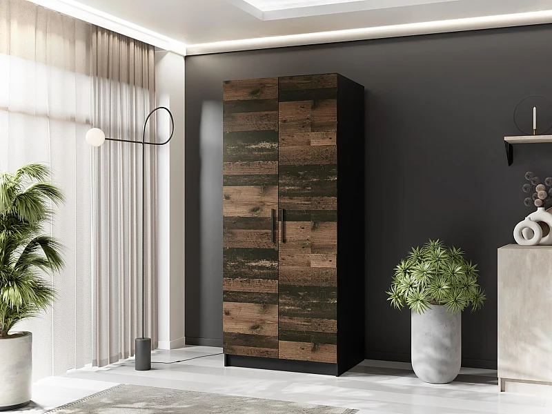 Tweedelige kledingkast GOLD 2D 78 zwart + oldstyle