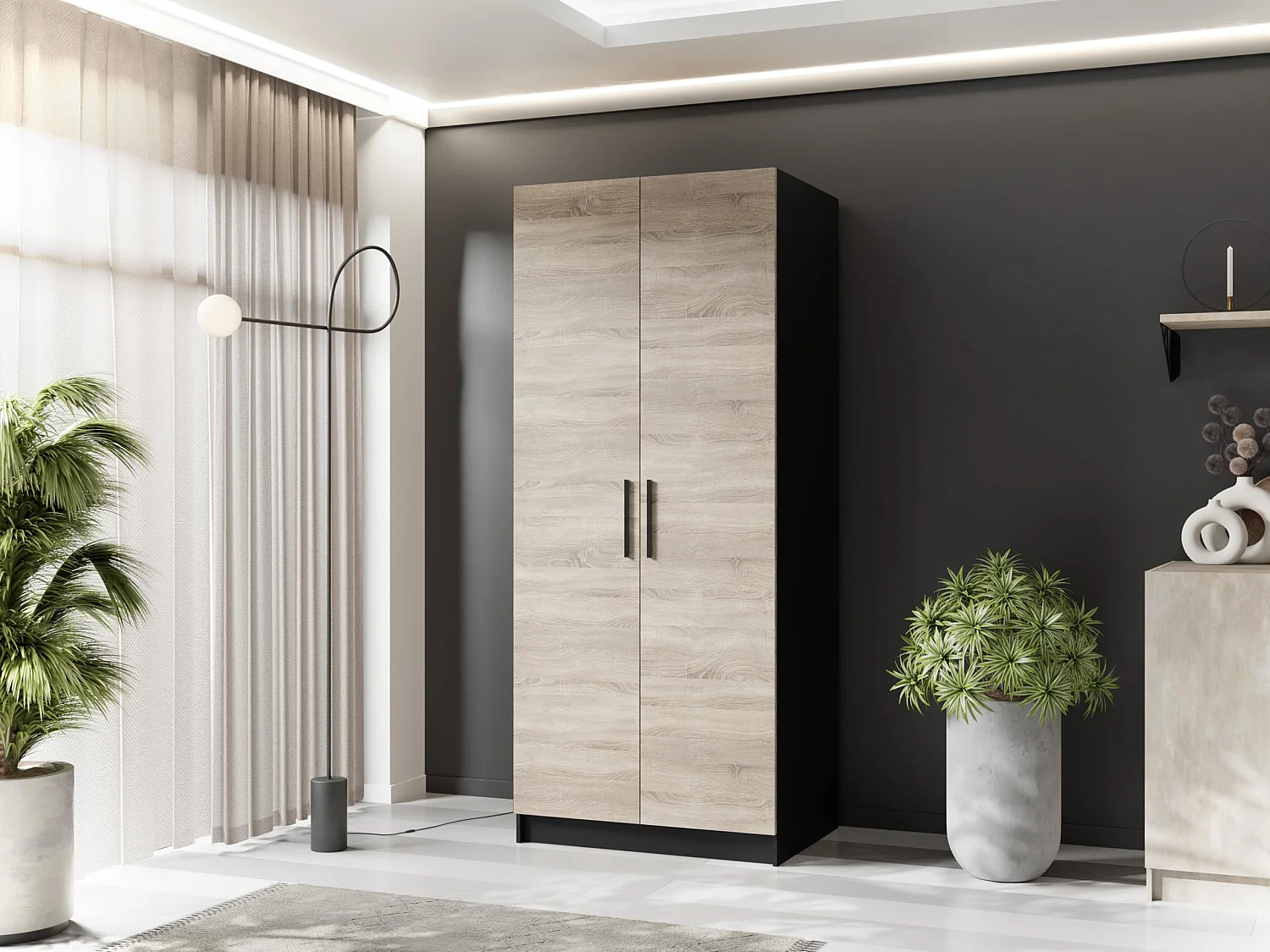 Armoire à deux portes GOLD 2D 78 noir + chêne Sonoma