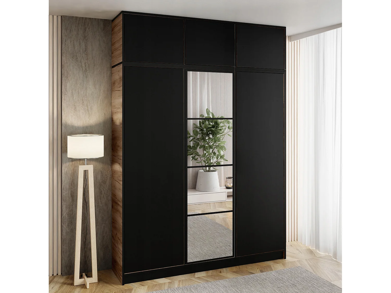 Vestiaire avec surélément EDEN 3D chêne craft doré + noir motif 4