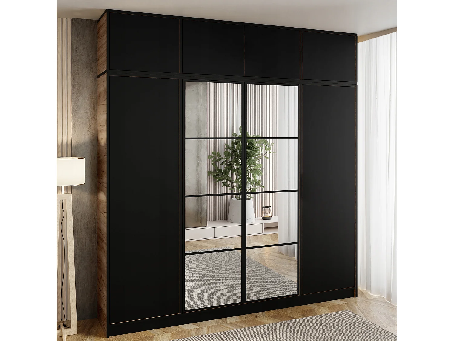 Vestiaire avec surélément EDEN 4D chêne craft doré + noir motif 4