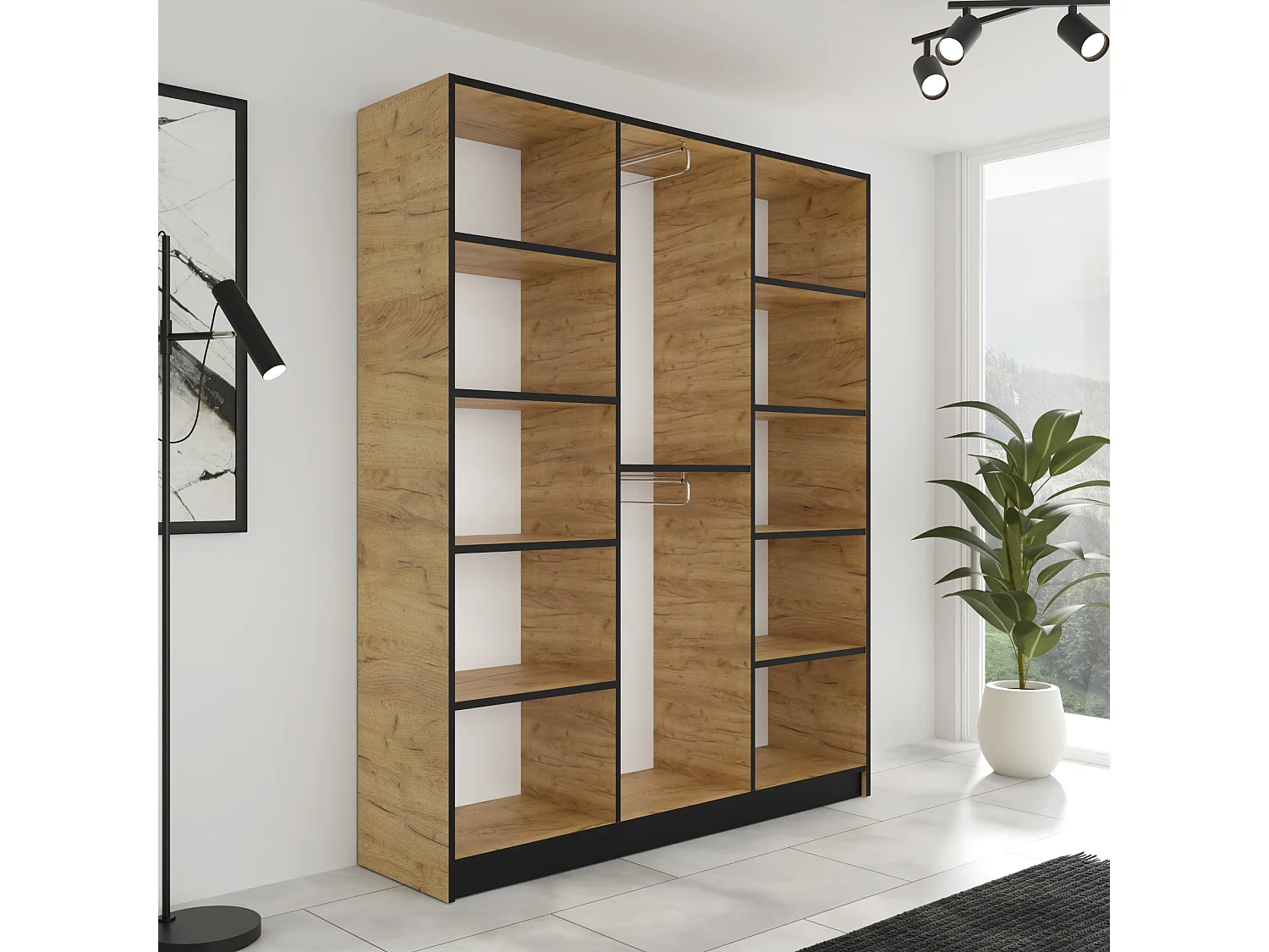 Vestiaire avec surélément EDEN 4D chêne craft doré + noir motif 4