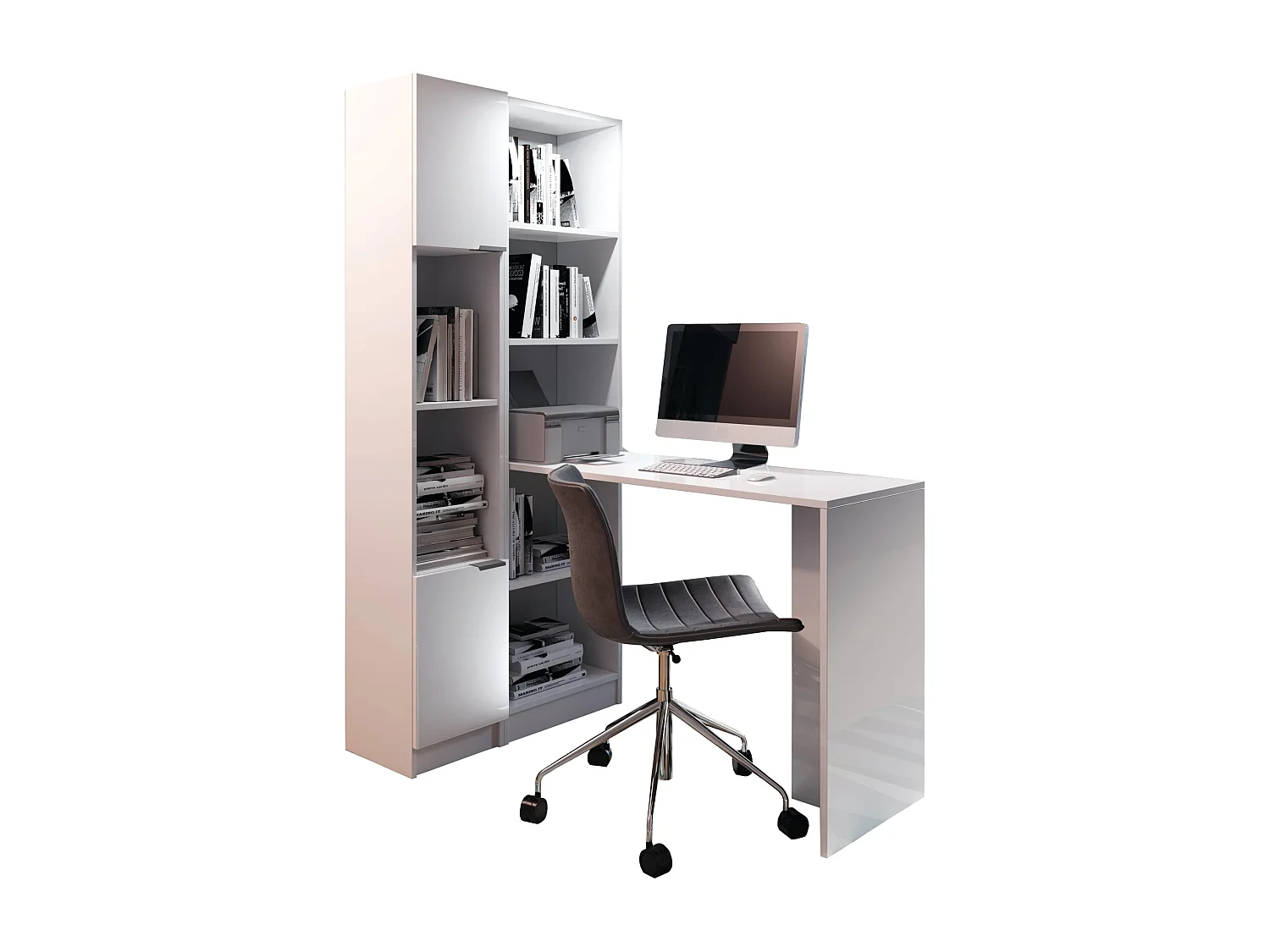 Bureau B-1 avec étagère blanc