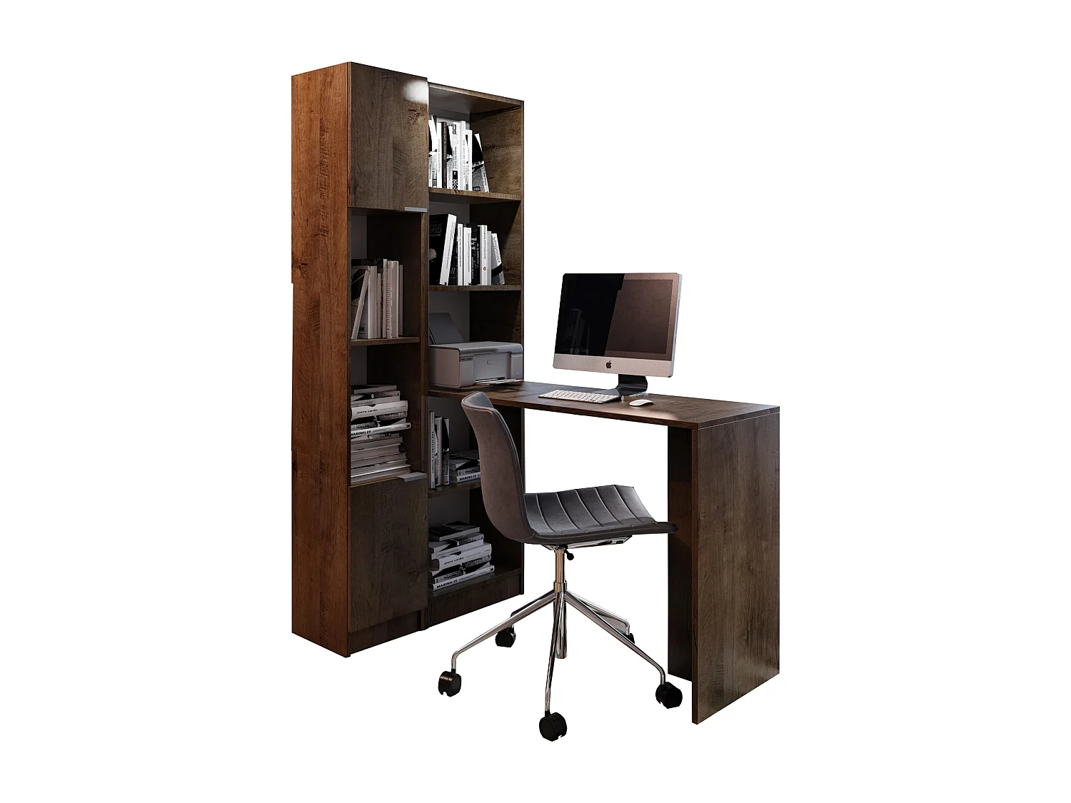 Bureau B-1 avec étagère frêne foncé