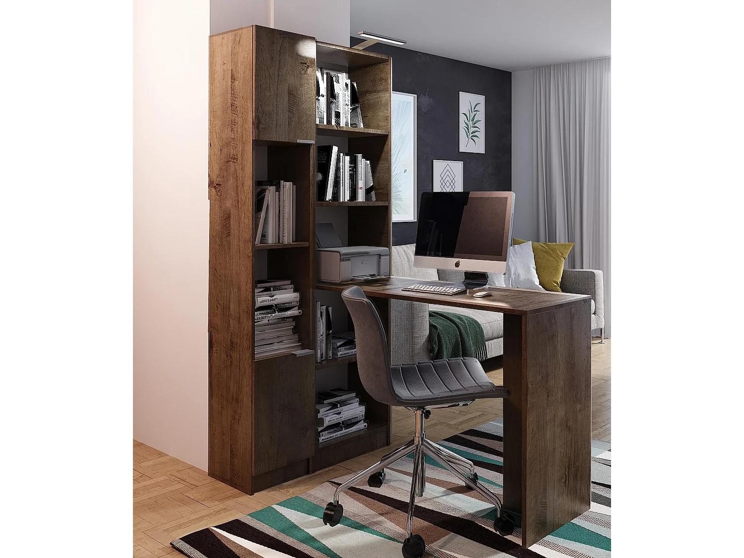 Bureau B-1 avec étagère frêne foncé