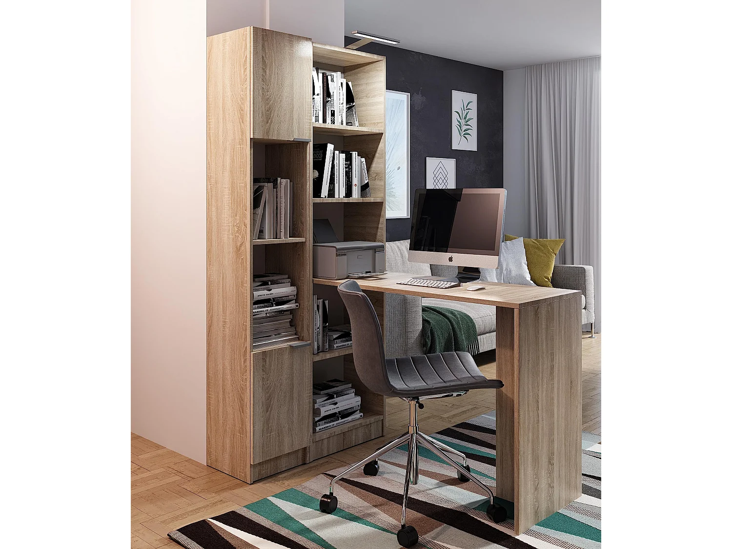 Bureau B-1 avec étagère chêne Sonoma