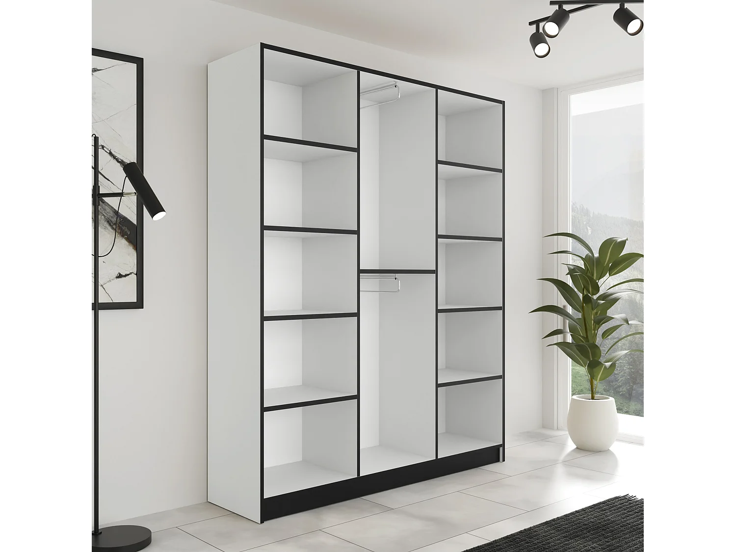 Vestiaire avec surélément EDEN 4D blanc + noir motif 4