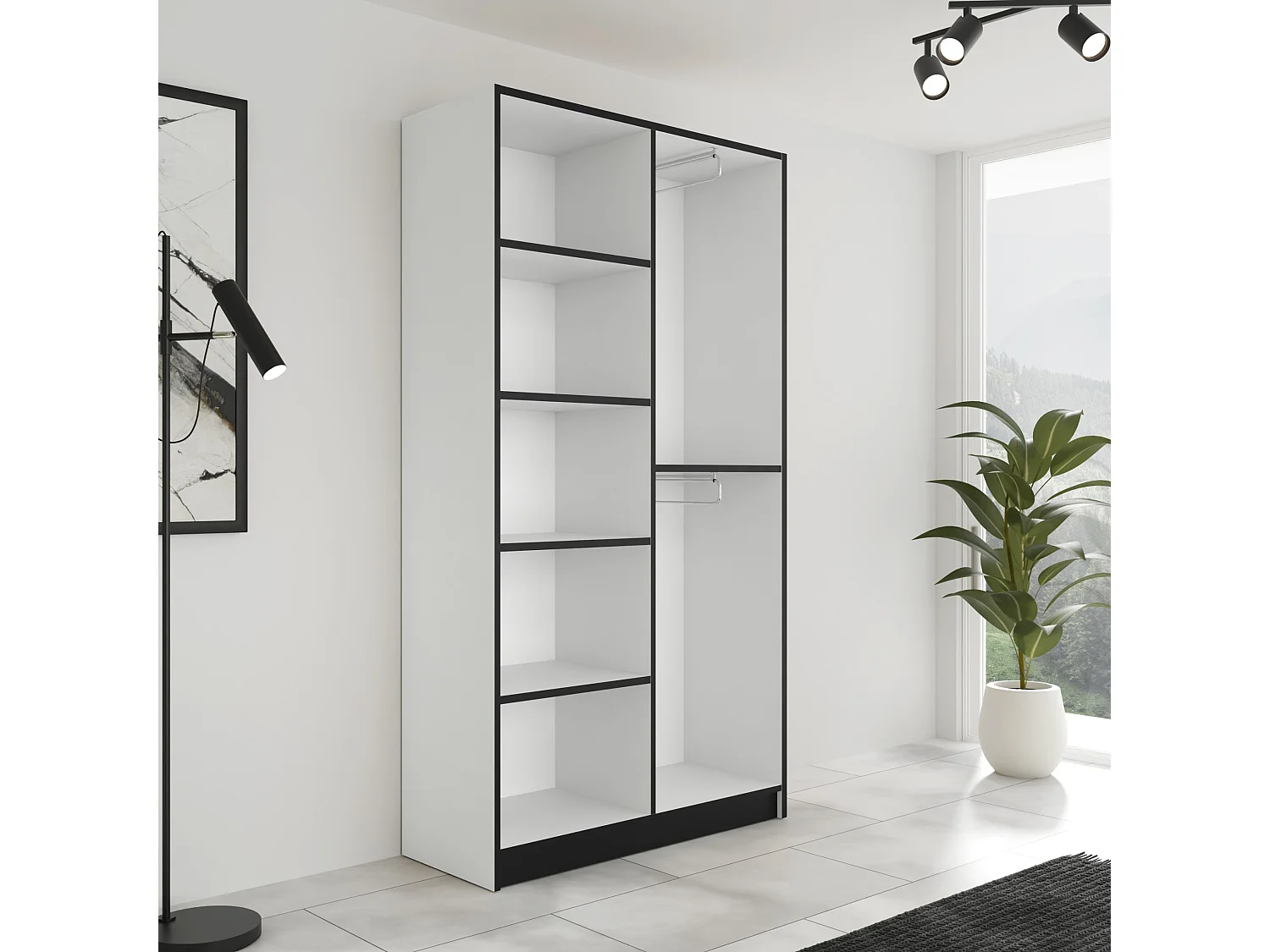 Vestiaire avec surélément EDEN 2D blanc + noir motif 4