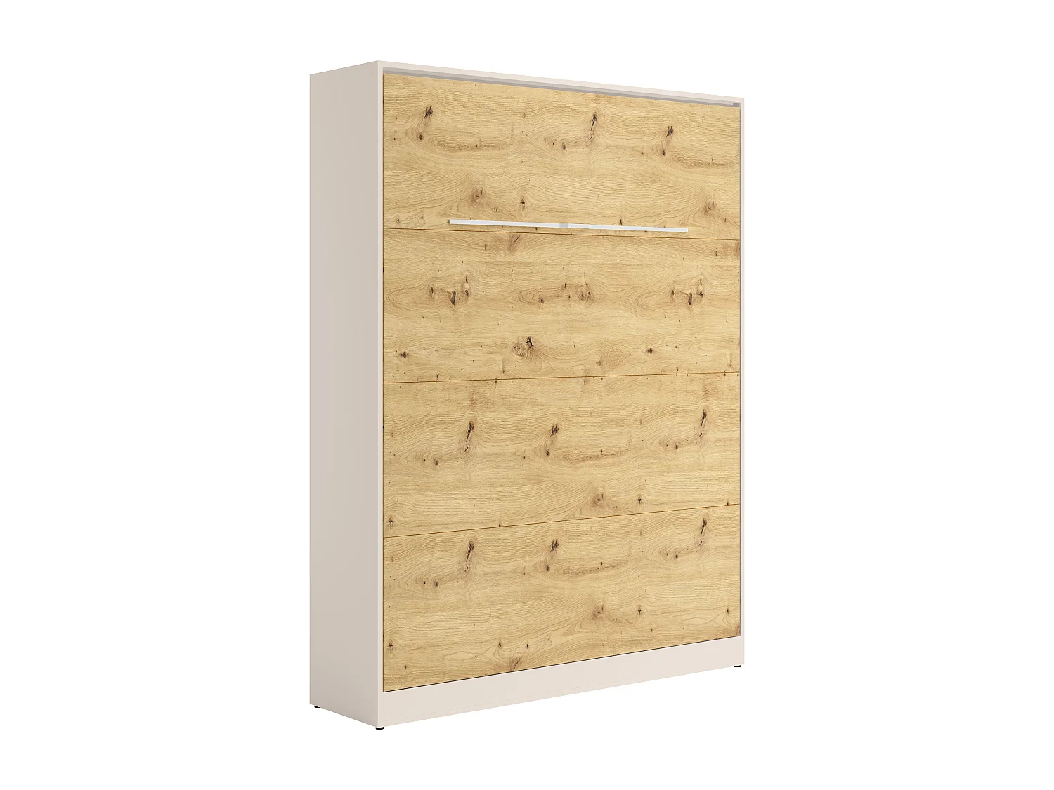 Lit escamotable 160 x 200 cm - Ouverture verticale manuelle - Avec LEDs – Beige et naturel + Matelas - RAPILI