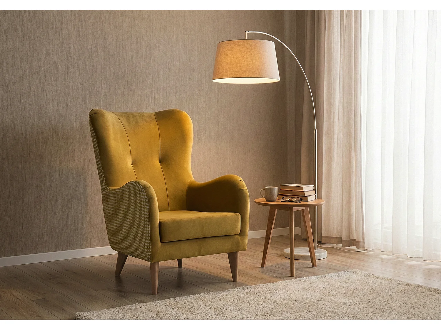 Élégant fauteuil de détente avec assise et dossier profilés.