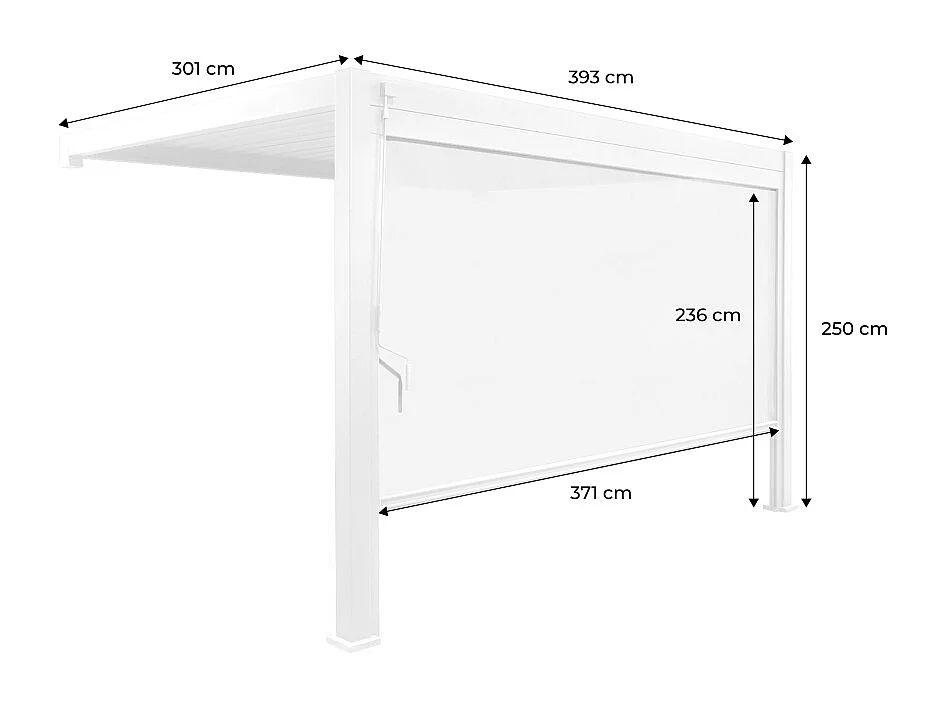 Pergola bioclimatica 3x4m in alluminio addossata + tenda 4m , bianco