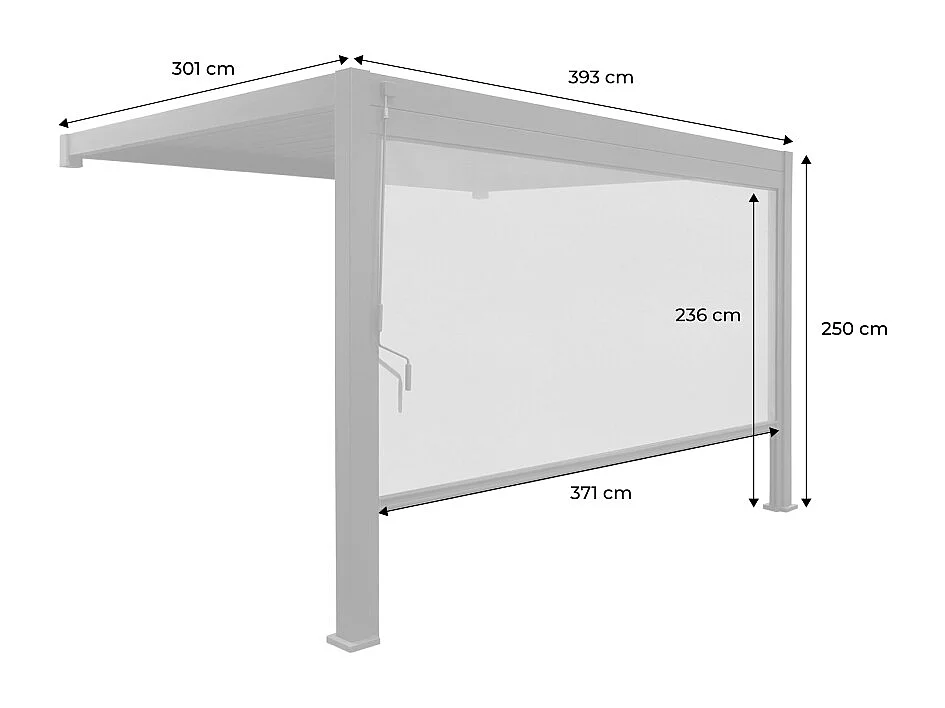 Pergola bioclimatica 3x4m in alluminio addossata + tenda 4m ,