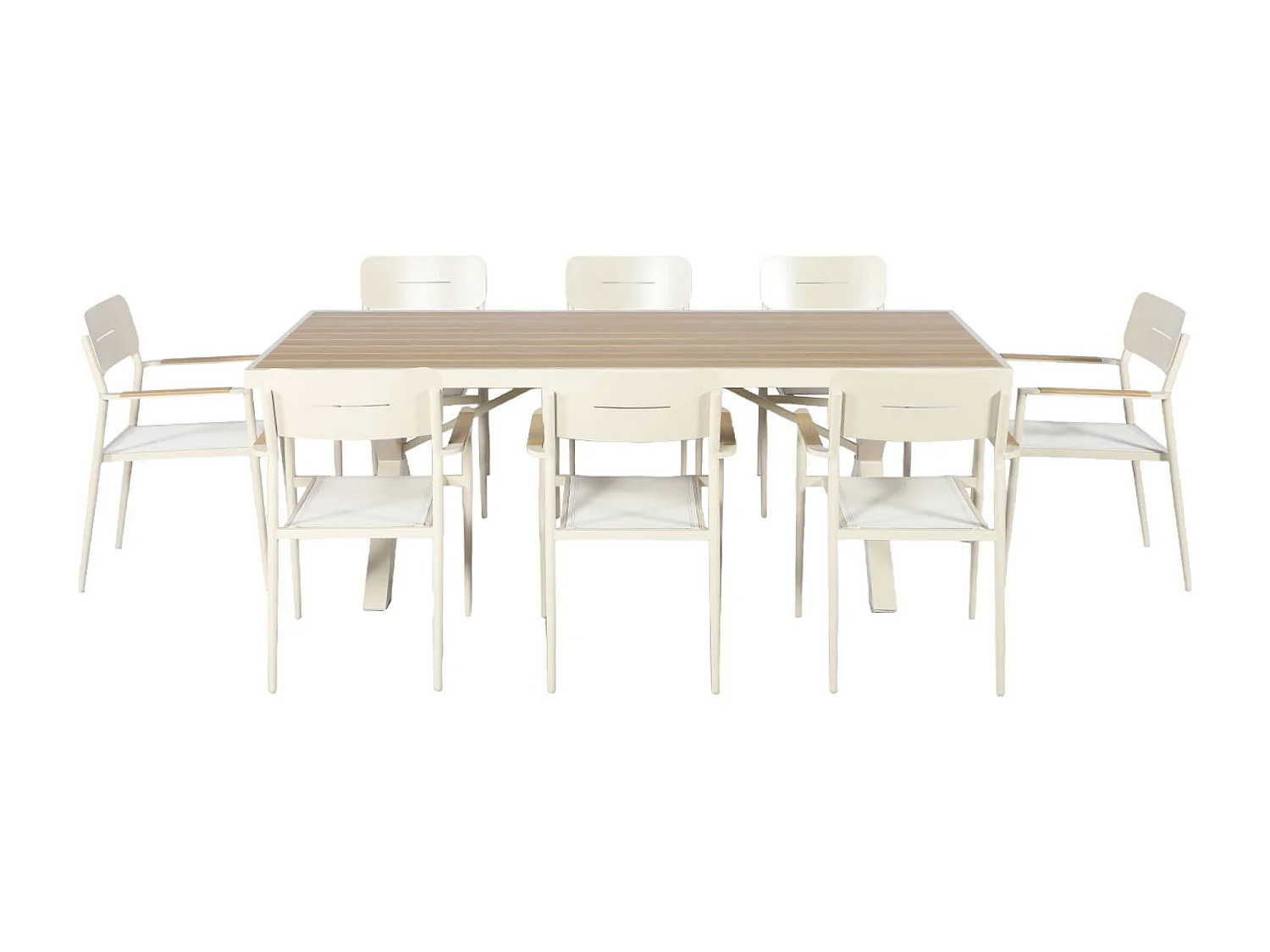Table de jardin aluminium + 8 assises. table avec pieds en croix beige - Elina / Fira