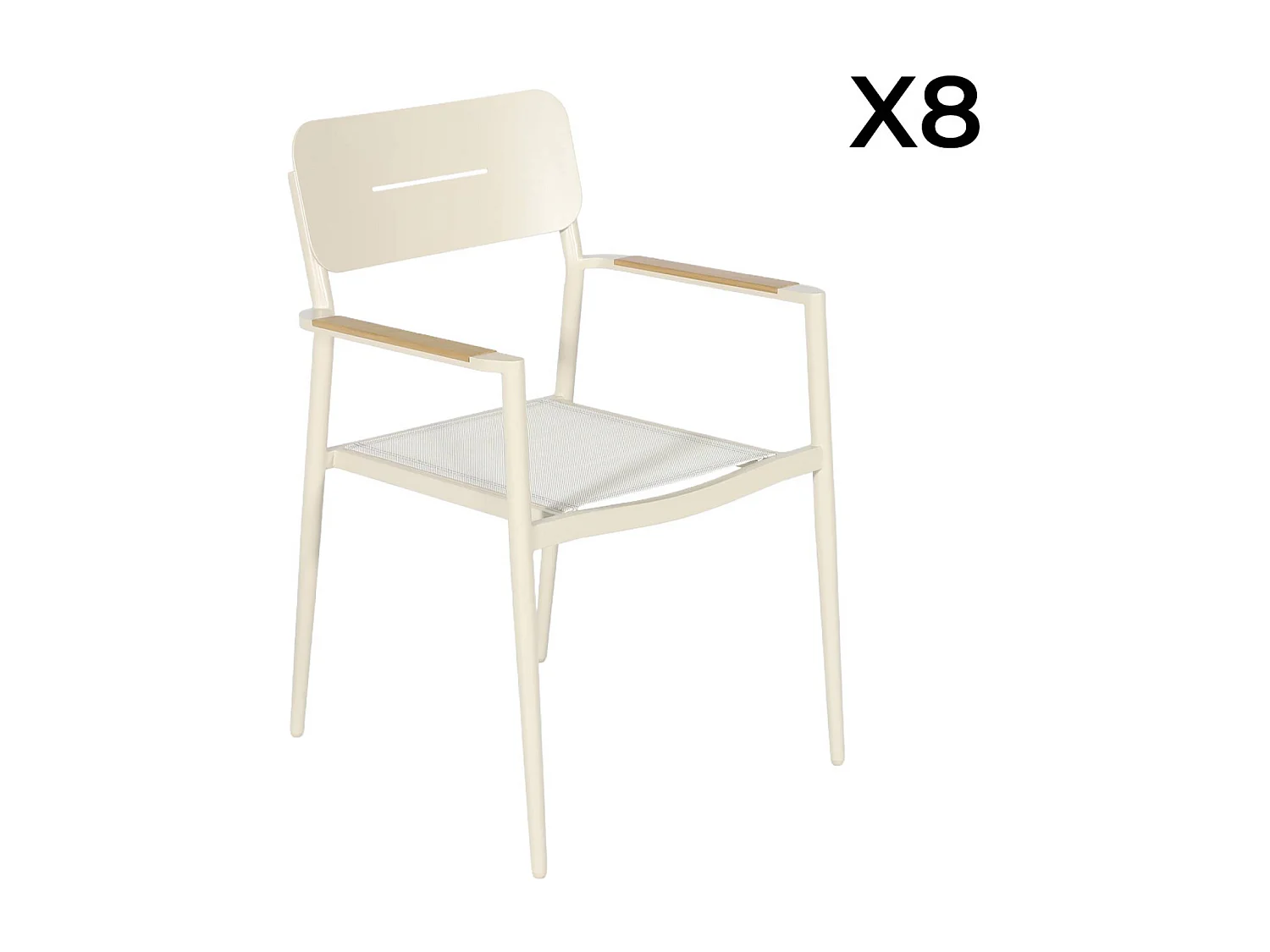 Table de jardin aluminium + 8 assises. table avec pieds en croix beige - Elina / Fira