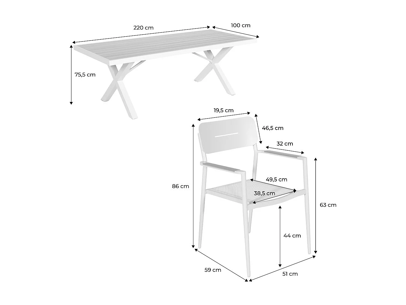 Table de jardin aluminium + 8 assises. table avec pieds en croix beige - Elina / Fira