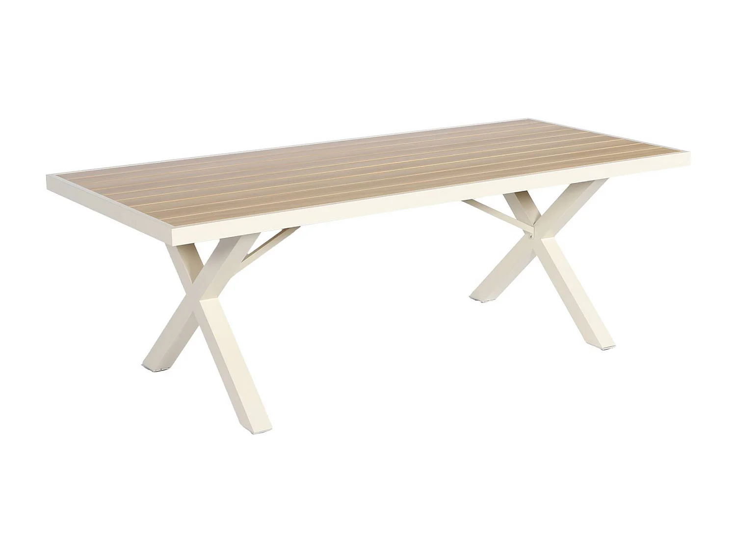 Table de jardin aluminium 8 places avec pieds en croix naturel et beige - Elina