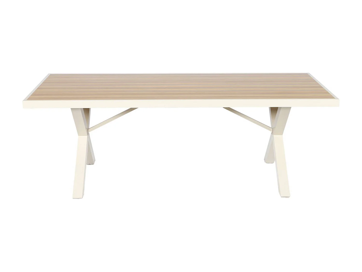 Table de jardin aluminium 8 places avec pieds en croix naturel et beige - Elina