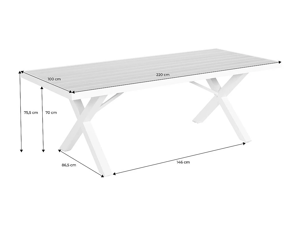 Table de jardin aluminium 8 places avec pieds en croix naturel et beige - Elina