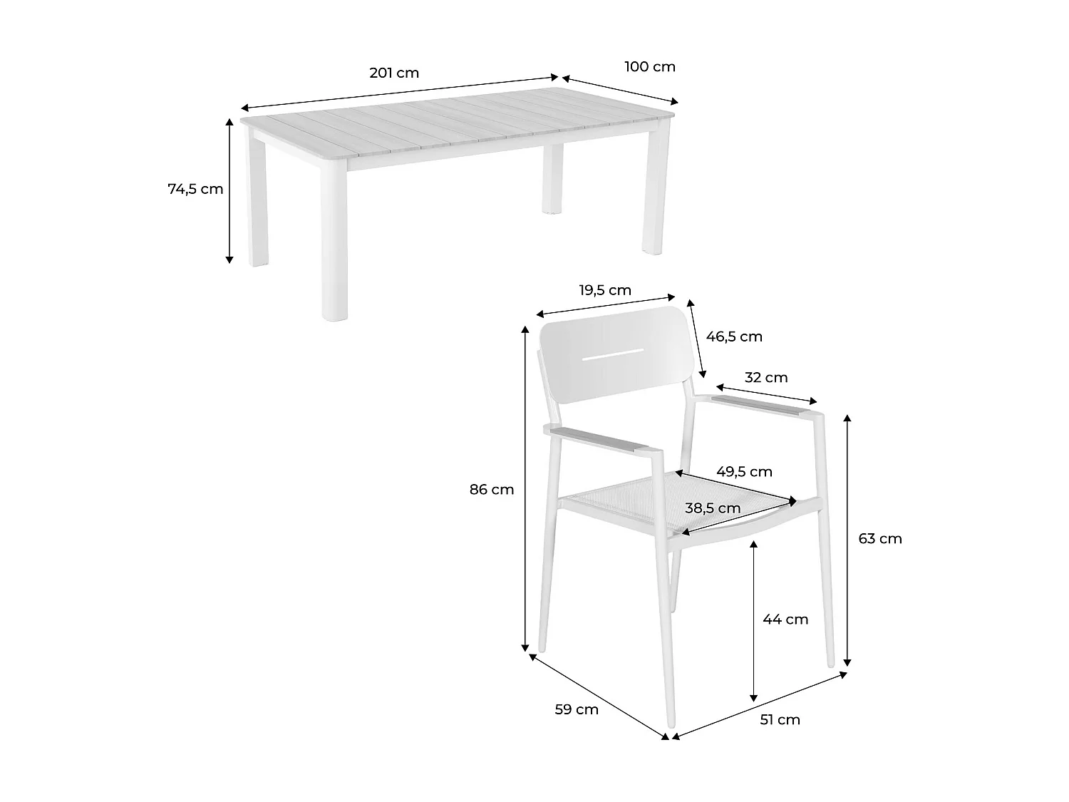 Table de jardin aluminium + 8 assises beige - Edera + Fira