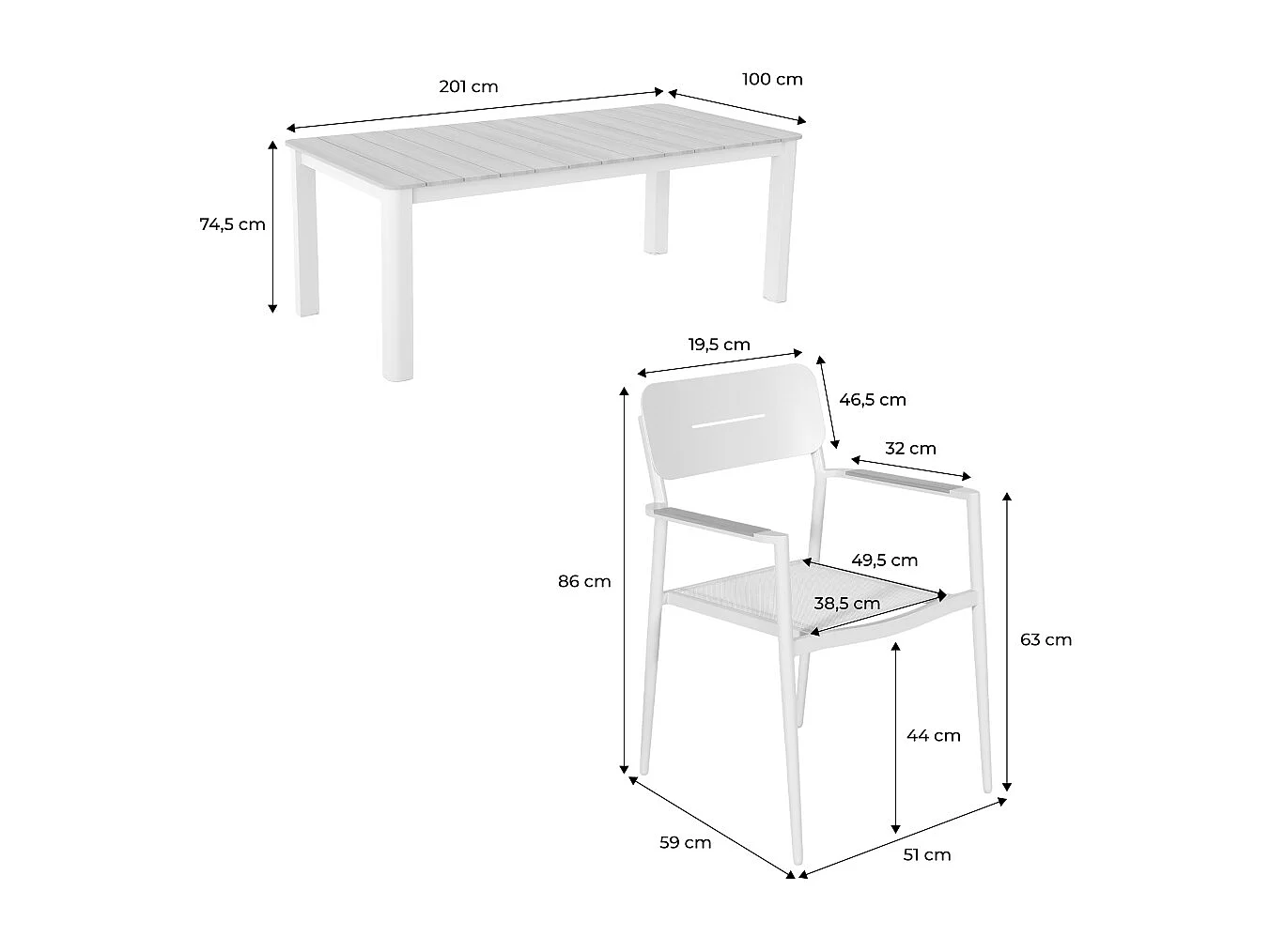 Table de jardin aluminium + 8 assises beige - Edera + Fira
