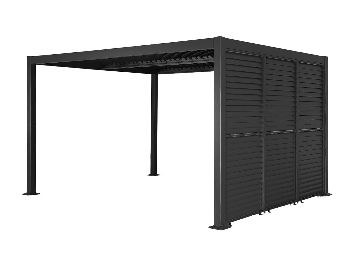 Pergola bioclimatica 3x4m in alluminio e acciaio + 3 tende 1m con