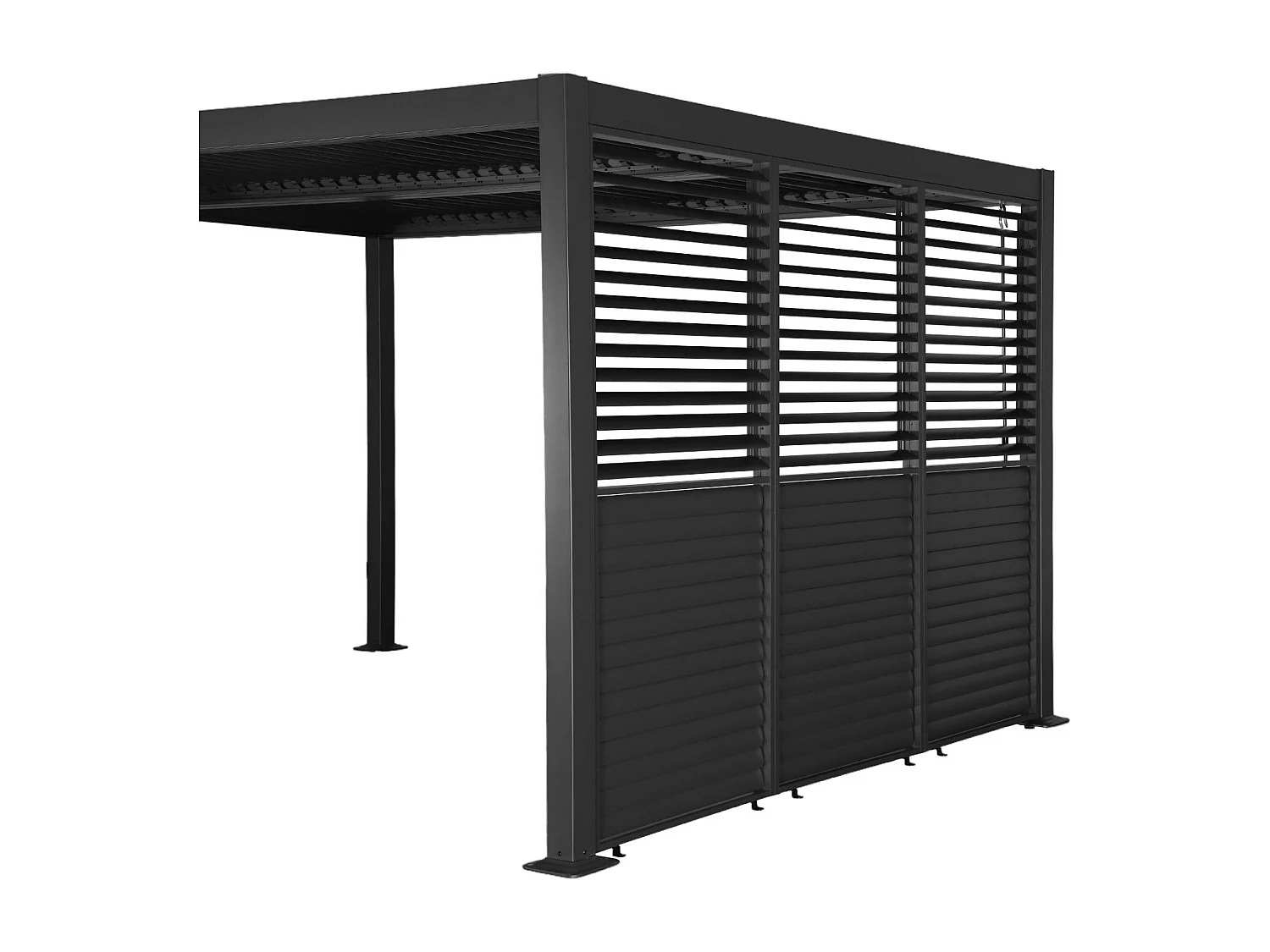 Pergola bioclimatica 3x4m in alluminio e acciaio + 3 tende 1m con