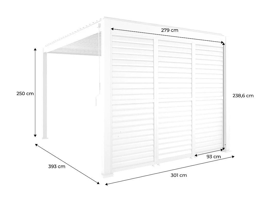 Pergola bioclimatica 3x4m in alluminio + 3 persiane 1m lamelle