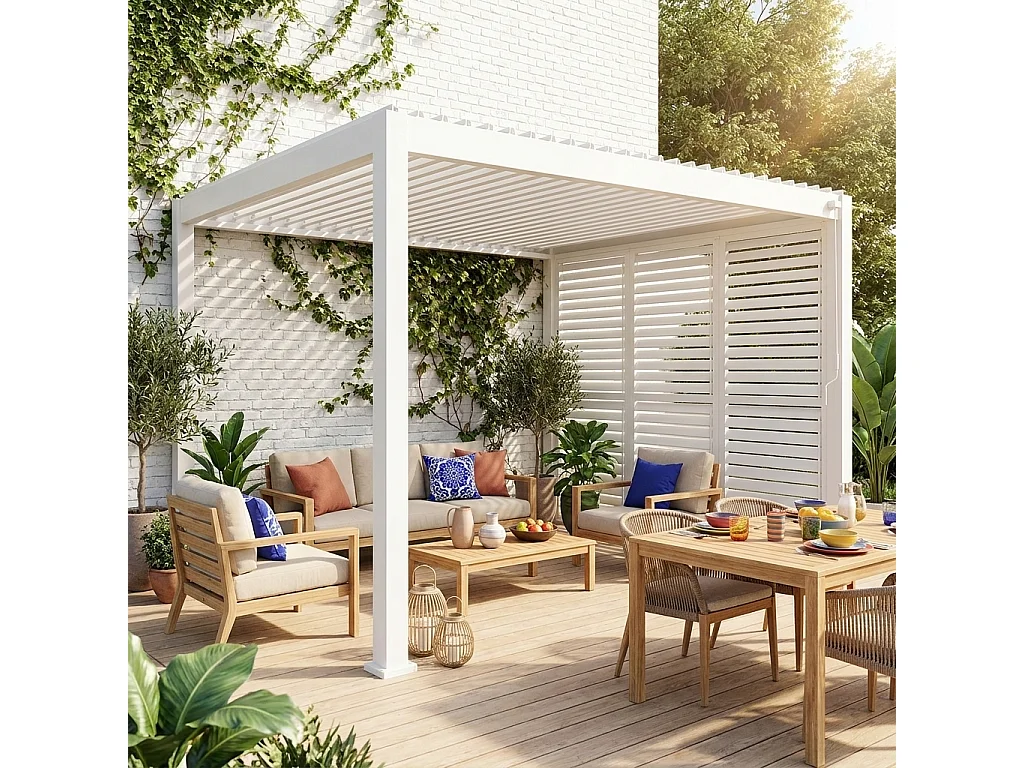 Pergola bioclimatica 3x4m in alluminio + 3 persiane 1m lamelle