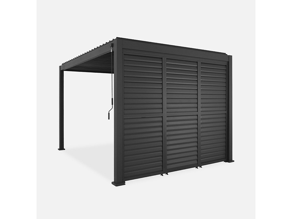 Pérgola bioclimática de aluminio 3x4m + 3 persianas 1m lamas