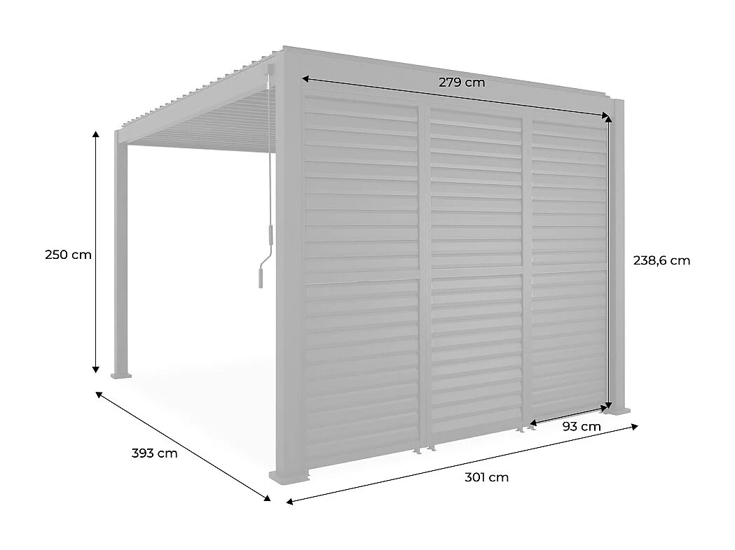 Pergola bioclimatica 3x4m in alluminio + 3 persiane 1m lamelle