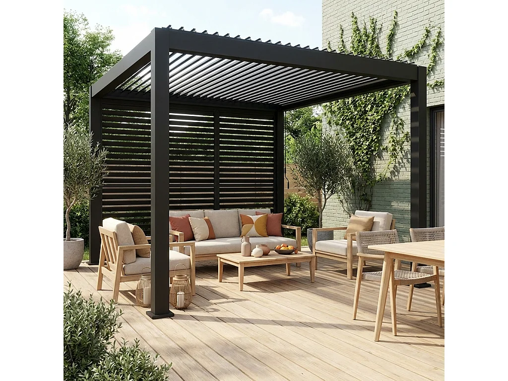 Pergola bioclimatica 3x4m in alluminio + 3 persiane 1m lamelle