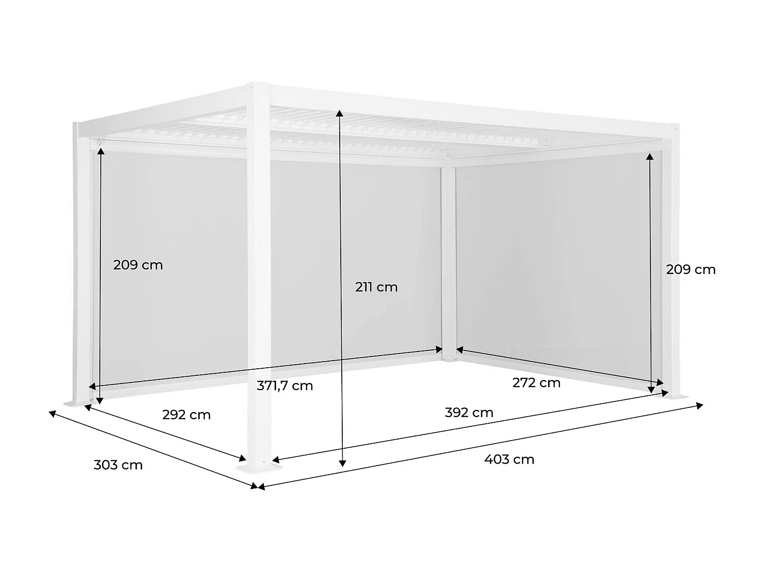 Pergola bioclimatica 3x4m in alluminio e acciaio + 1 tenda 3m + 1