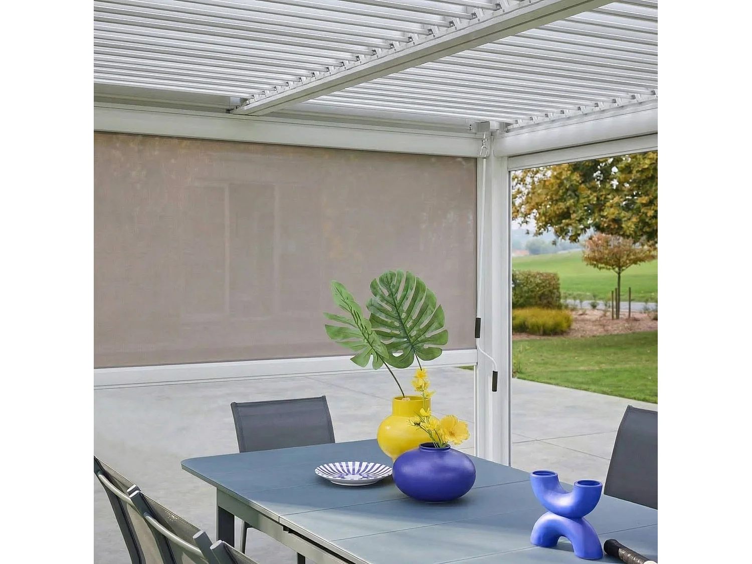 Pérgola bioclimática  aluminio y acero 3x4m con toldo de 3m + toldo de