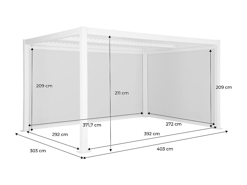 Pergola bioclimatica 3x4m in alluminio e acciaio + 1 tenda 3m + 1
