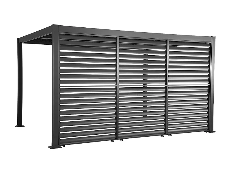 Pergola bioclimatica 3x4m in alluminio e acciaio + 3 persiane 1.3m,
