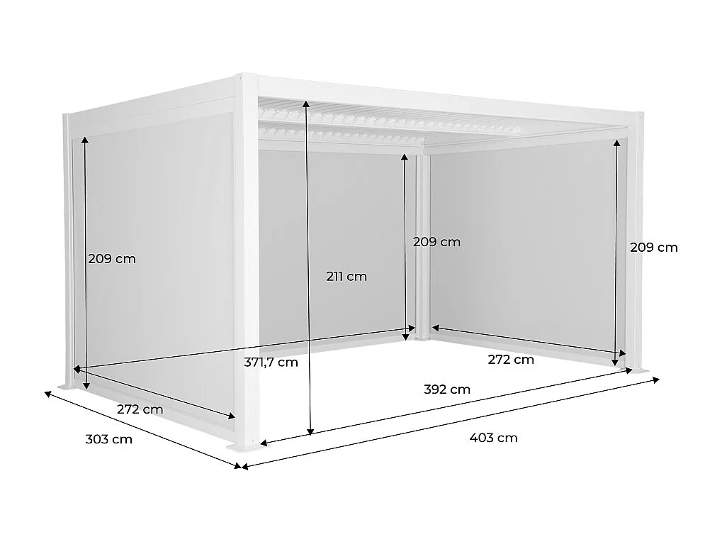 Pergola bioclimatica 3x4m in alluminio e acciaio +  2 tende 3m + 1
