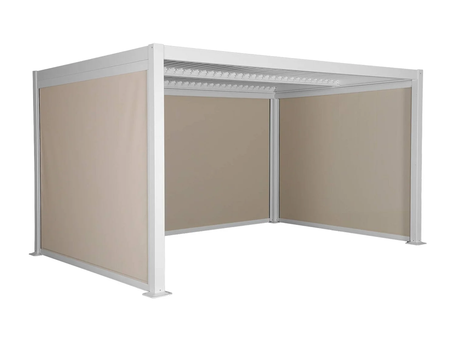 Pérgola bioclimática de aluminio y acero, 3x4m con 2 toldos 3m + 1