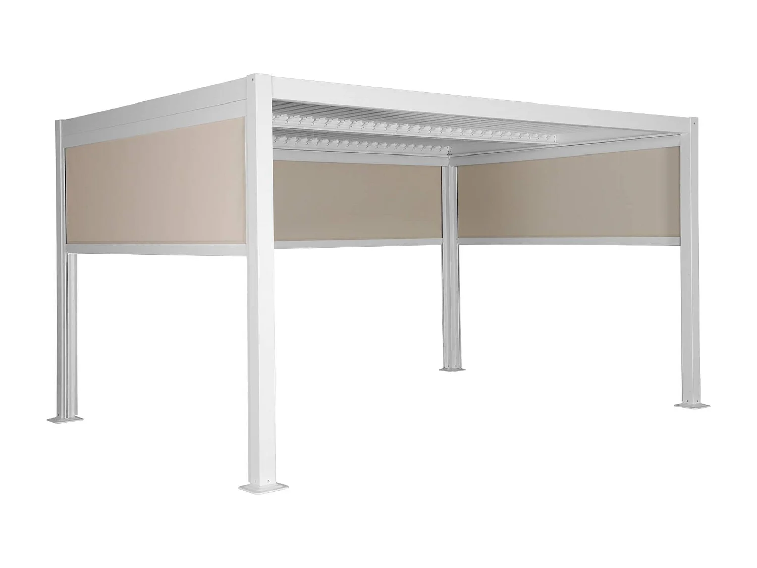 Pérgola bioclimática de aluminio y acero, 3x4m con 2 toldos 3m + 1