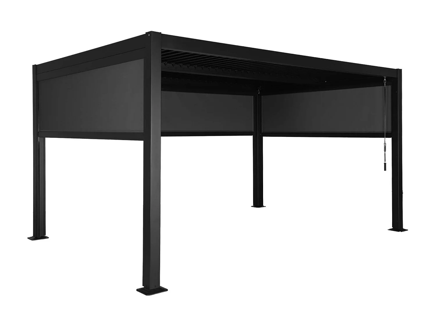Pérgola bioclimática de aluminio y acero, 3x4m con 2 toldos 3m + 1