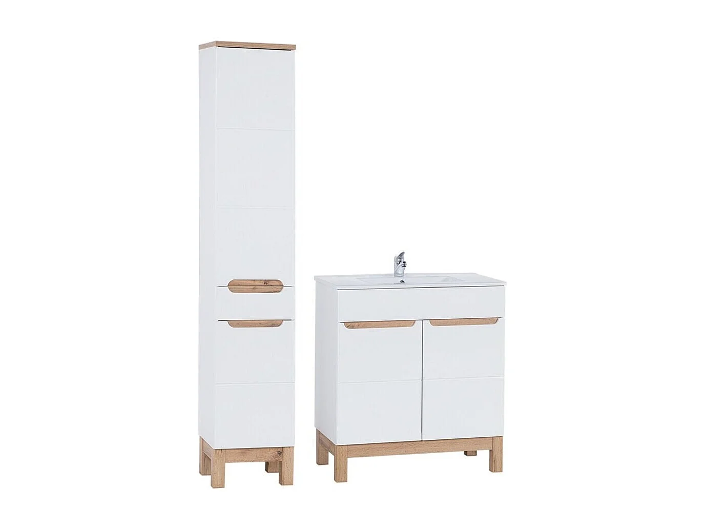 Ensemble de salle de bain ERMANO : meuble sous vasque 80cm + vasque à encastrer rectangulaire + siphon + colonne