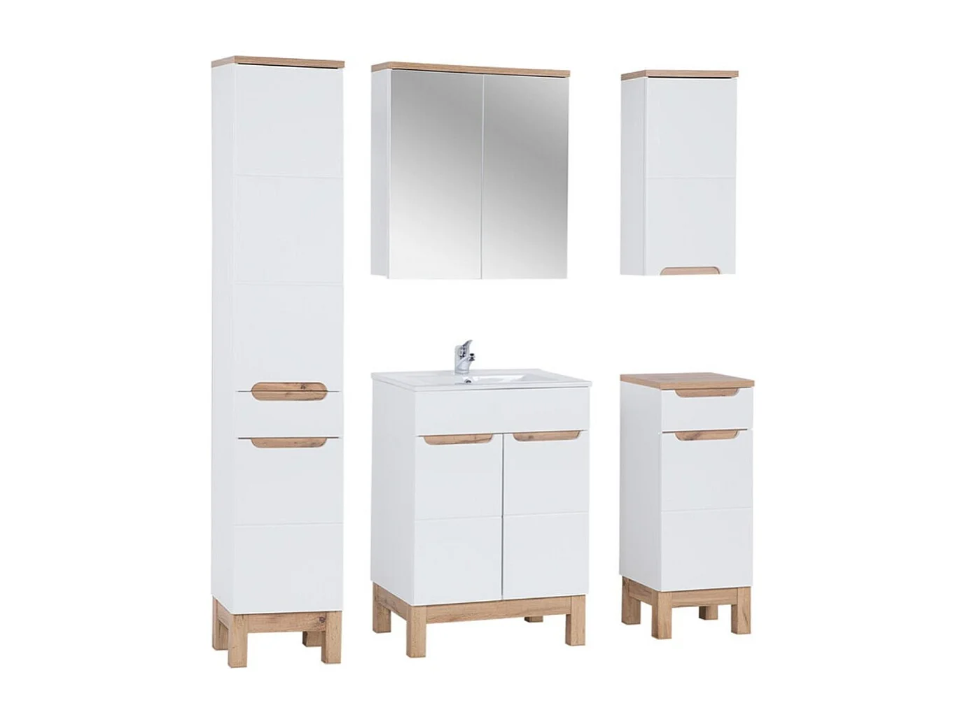 Ensemble ERMANO : meuble sous vasque 60cm + vasque à encastrer + siphon + colonne + rangements + meuble avec miroirs