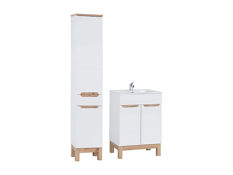 Ensemble de salle de bain ERMANO : meuble sous vasque 60cm + vasque à encastrer rectangulaire + siphon + colonne