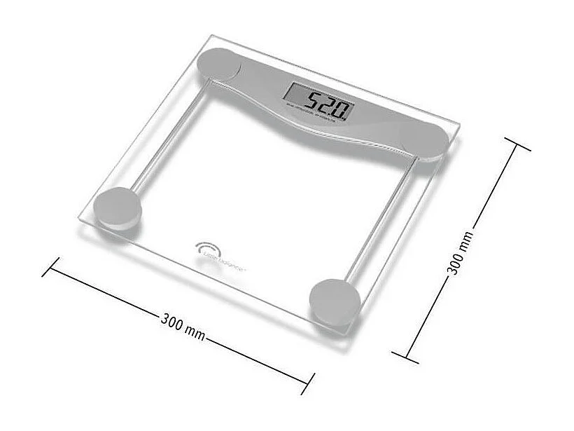 Elektronische weegschaal LITTLE BALANCE 8193 SB2, transparant gehard glazen plateau 300x300 mm, 160 kg / 100 g, groot LCD-scherm