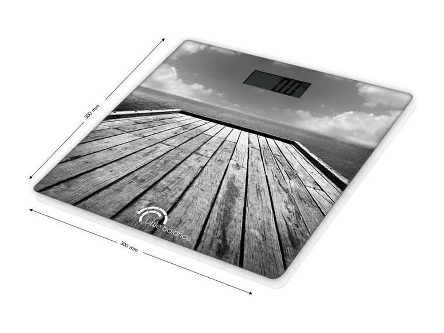 Personenweegschaal Little Balance 8107 Ponton gehard glas 30x30 cm kustmotief 180 kg nauwkeurigheid 100 g LCD-scherm