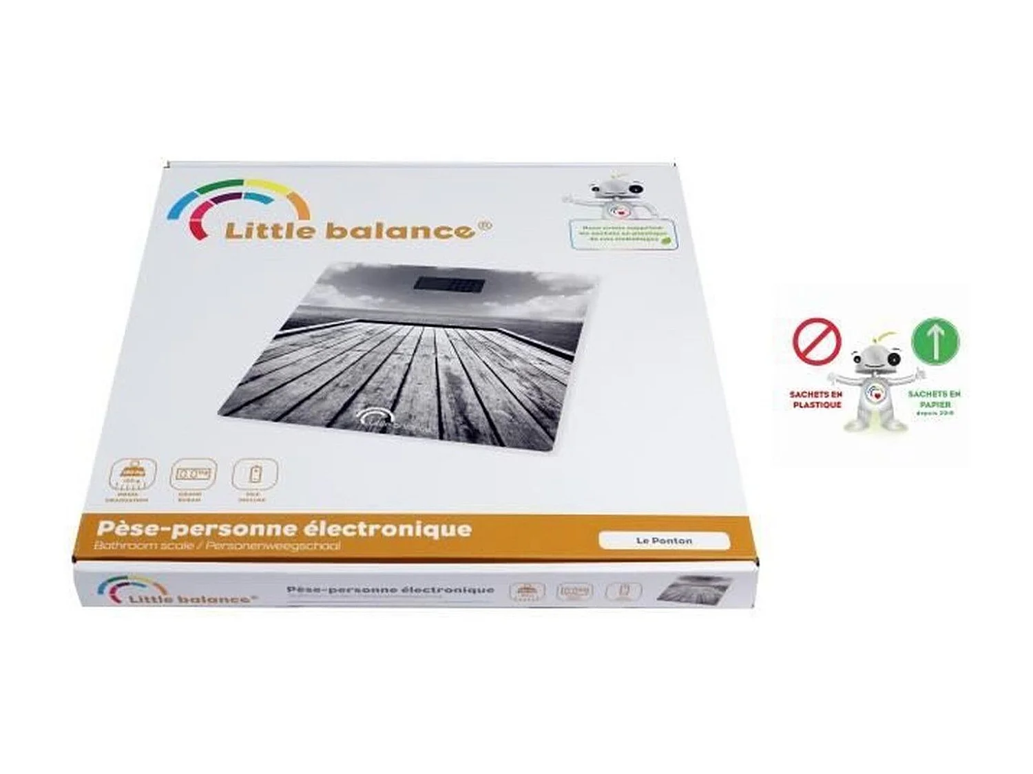 Personenweegschaal Little Balance 8107 Ponton gehard glas 30x30 cm kustmotief 180 kg nauwkeurigheid 100 g LCD-scherm