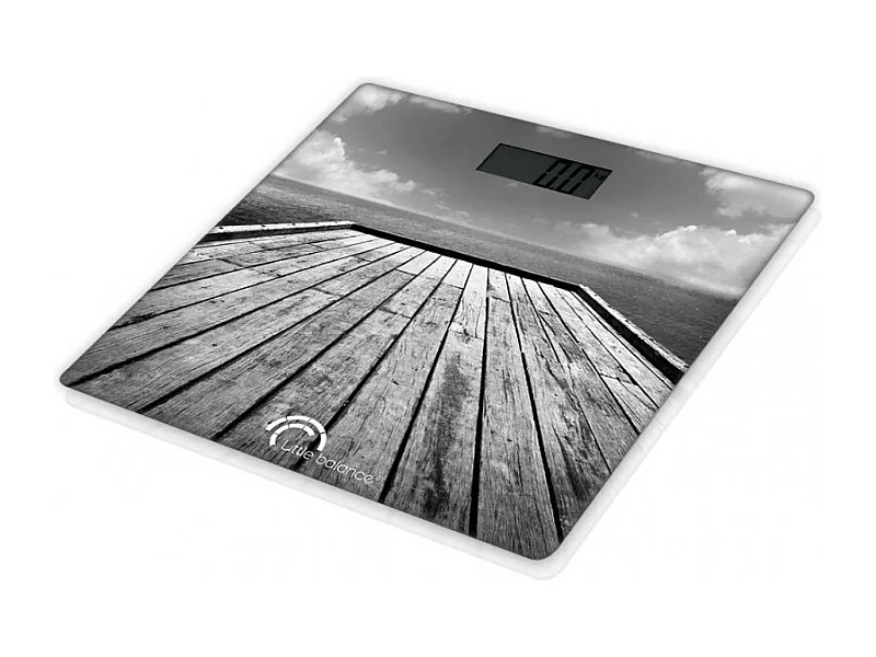 Personenweegschaal Little Balance 8107 Ponton gehard glas 30x30 cm kustmotief 180 kg nauwkeurigheid 100 g LCD-scherm