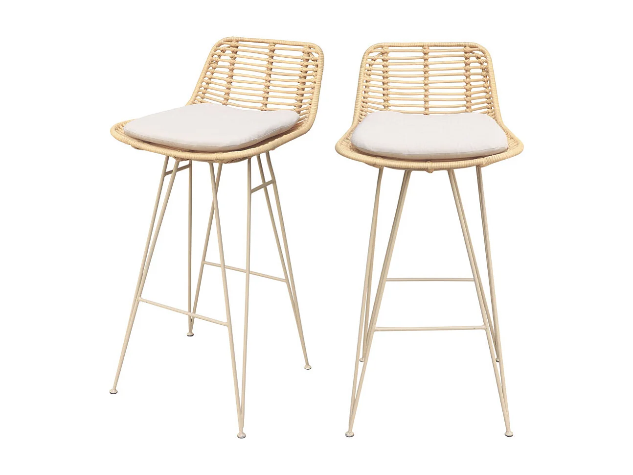 Capurgana - Lot de 2 chaises de bar design en rotin pieds beige H67cm - Naturel
