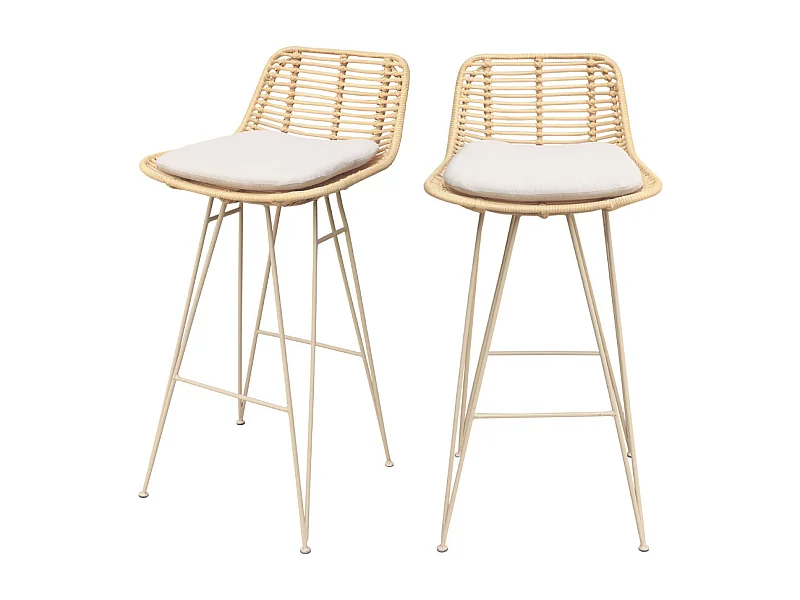 Capurgana - Lot de 2 chaises de bar design en rotin pieds beige H67cm - Naturel