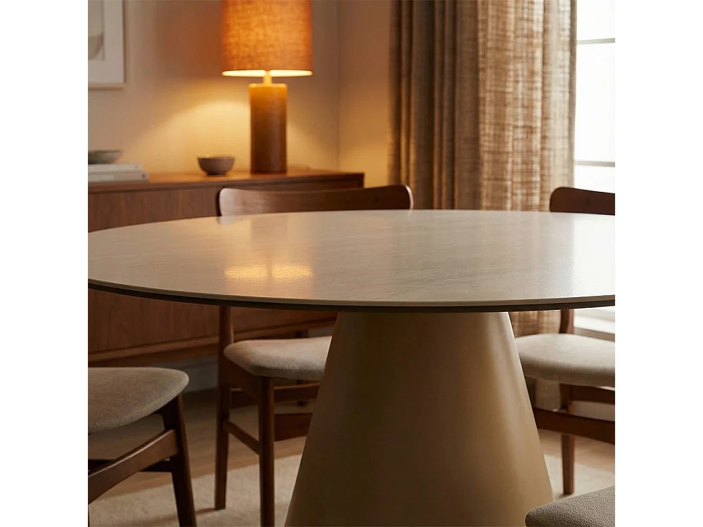 Chiba - Table à manger 4 personnes ronde effet travertin - Beige