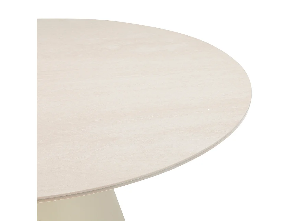 Chiba - Table à manger 4 personnes ronde effet travertin - Beige
